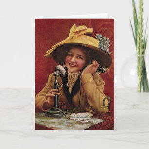 1910s Sweetheart op een Telefoon Wenskaart Kaart