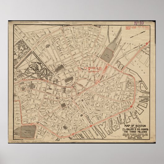 1911 het centrum van Boston kaart Poster (Voorkant)