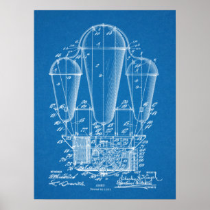 1911 Kunsttekening van het luchtschip ballonvaarde Poster