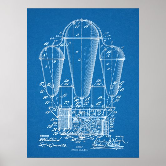 1911 Kunsttekening van het luchtschip ballonvaarde Poster (Voorkant)