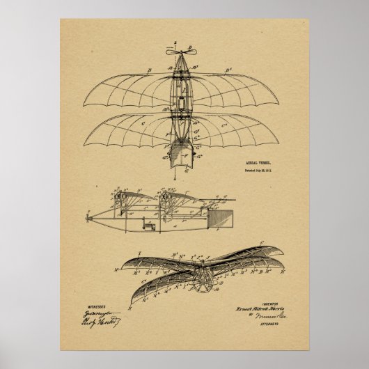 1911  kunsttekening van vliegtuigpatenten poster (Voorkant)