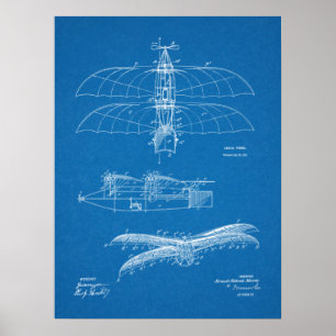 1911  kunsttekening van vliegtuigpatenten poster