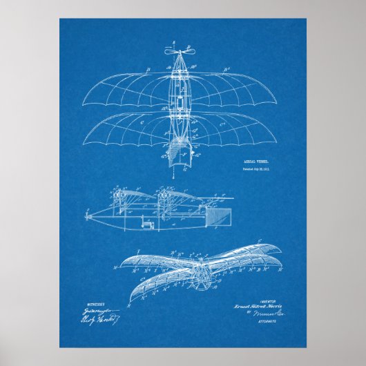 1911  kunsttekening van vliegtuigpatenten poster (Voorkant)