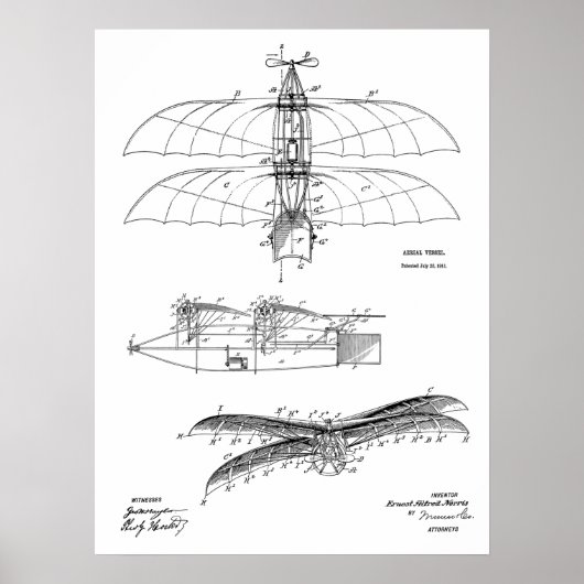 1911 kunsttekening van vliegtuigpatenten poster (Voorkant)