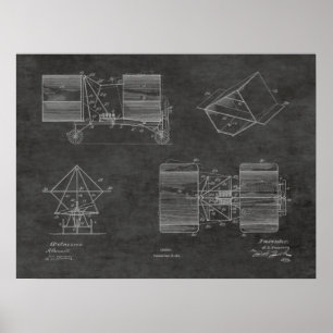 1911 Tekening van vliegtuigpatenten voor vliegmach Poster