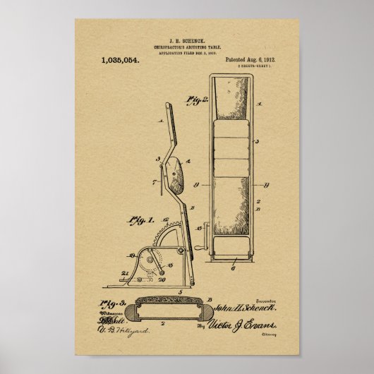 1912  Chiropractic Table Patent Art-afdrukken Poster (Voorkant)