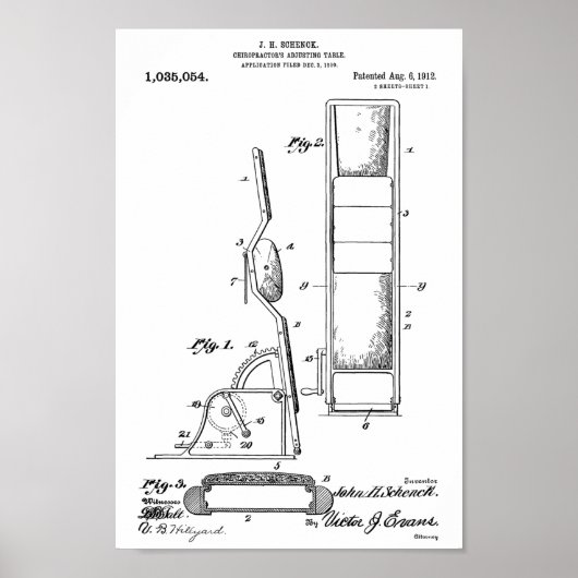 1912  Chiropractic Table Patent Art-afdrukken Poster (Voorkant)