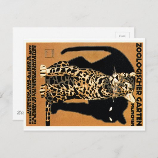 1912 Ludwig Hohlwein Leopard München Zoo Poster Briefkaart (Voorkant / Achterkant)