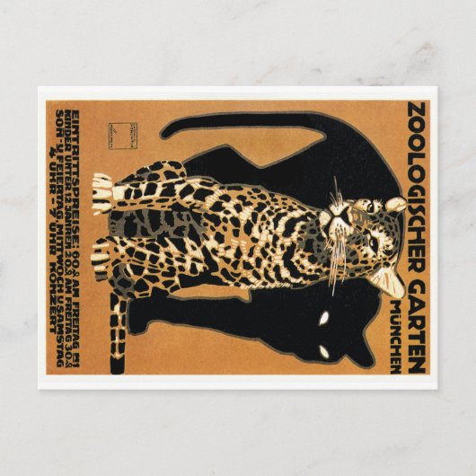 1912 Ludwig Hohlwein Leopard München Zoo Poster Briefkaart (Voorkant)