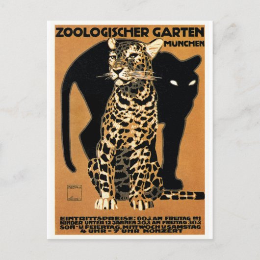 1912 Ludwig Hohlwein Leopard München Zoo Poster Briefkaart (Voorkant)
