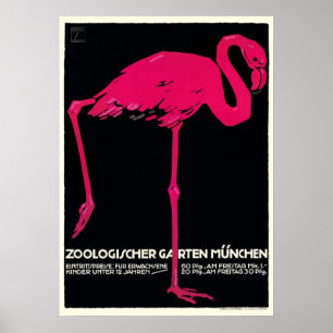 1912 Ludwig Hohlwein München Zoo Flamingo Poster