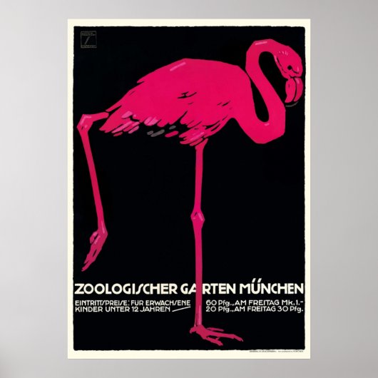 1912 Ludwig Hohlwein München Zoo Flamingo Poster (Voorkant)