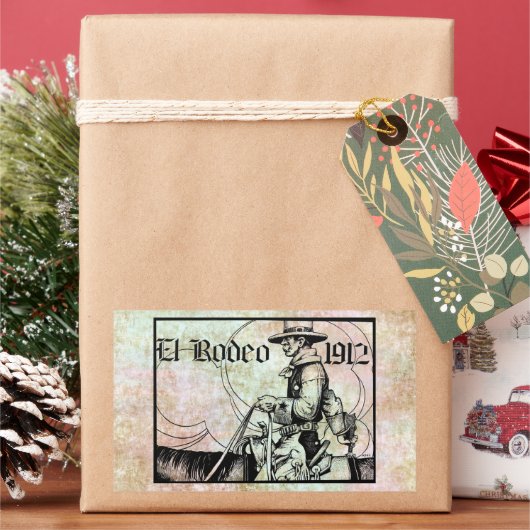 1912 Rodeo Cowboy Land western Art Rechthoekige Sticker (Feestdagen)