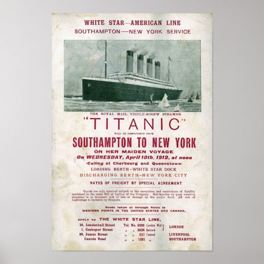 1912 TITANIC call for freight Poster (Voorkant)