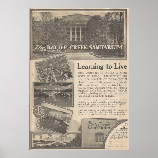 1913 Battle Creek Sanitarium Michigan Poster (Voorkant)