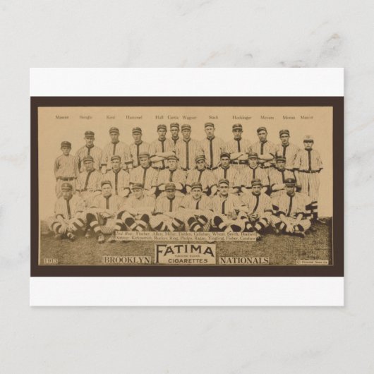 1913 Brooklyn Dodgers Fatima Tobacco Card Print Briefkaart (Voorkant)