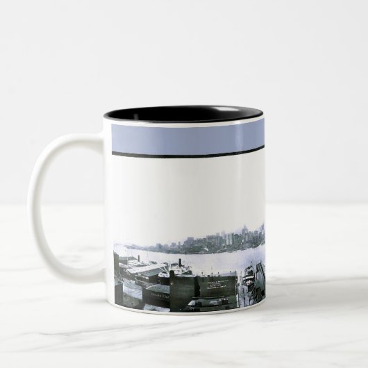 1913 Brooklyn NYC Panorama Tweekleurige Koffiemok (Links)