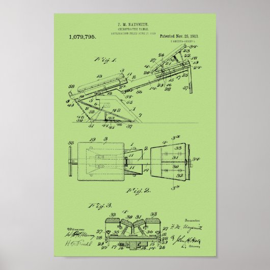 1913 Chiropractic Table Patent Art-afdrukken Poster (Voorkant)