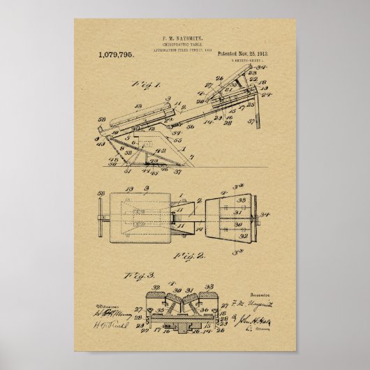 1913  Chiropractic Table Patent Art-afdrukken Poster (Voorkant)