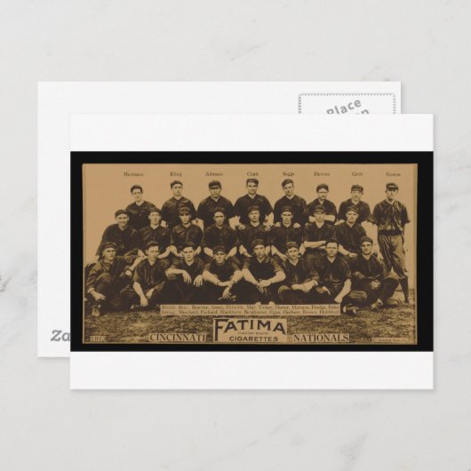 1913 Cincinnati Reds Fatima Tobacco Card Print Briefkaart (Voorkant / Achterkant)