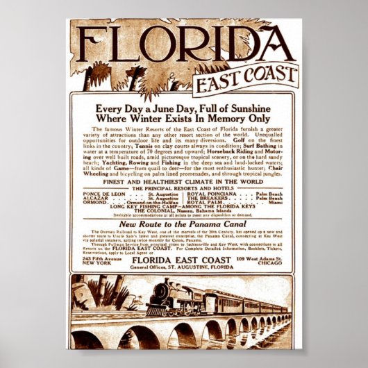 1913 Florida East Coast Railway Advert Poster (Voorkant)