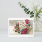 1913 Kerstman met Teddy Bear en Pipe Feestdagenkaart (Staand voorkant)