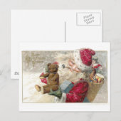 1913 Kerstman met Teddy Bear en Pipe Feestdagenkaart (Voorkant / Achterkant)