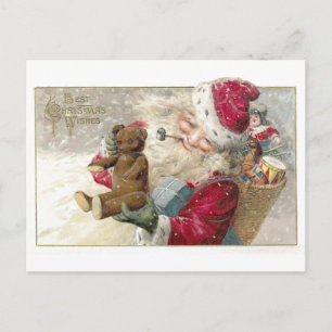 1913 Kerstman met Teddy Bear en Pipe Feestdagenkaart