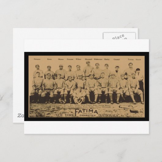 1913 New York Giants Fatima Tobacco Card Print Briefkaart (Voorkant / Achterkant)