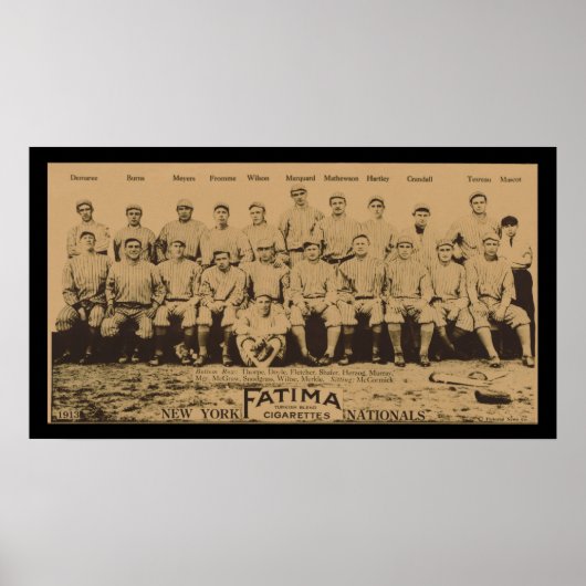 1913 New York Giants Fatima Tobacco Kaart Poster (Voorkant)