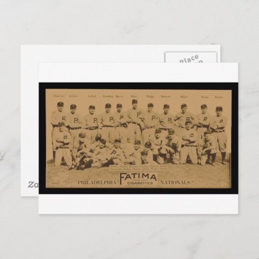 1913 Philadelphia Phillies Fatima Tobacco Card Briefkaart (Voorkant / Achterkant)
