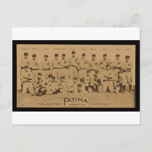1913 Philadelphia Phillies Fatima Tobacco Card Briefkaart (Voorkant)