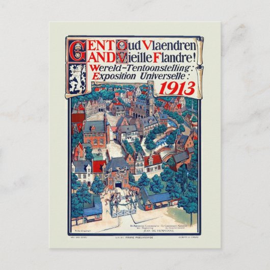 1913 World Expo Gent Old Flanders Historical Briefkaart (Voorkant)