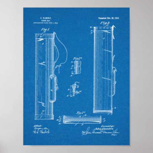 1914 Golf Caddy Club Bag Design Patent Art Print (Voorkant)