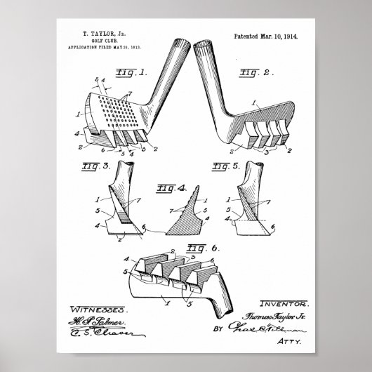  1914 Golf Club Design Patent Art Print (Voorkant)