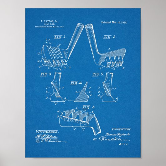 1914 Golf Club Design Patent Art Print (Voorkant)