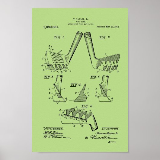 1914 Golf Club Patent Art Print (Voorkant)
