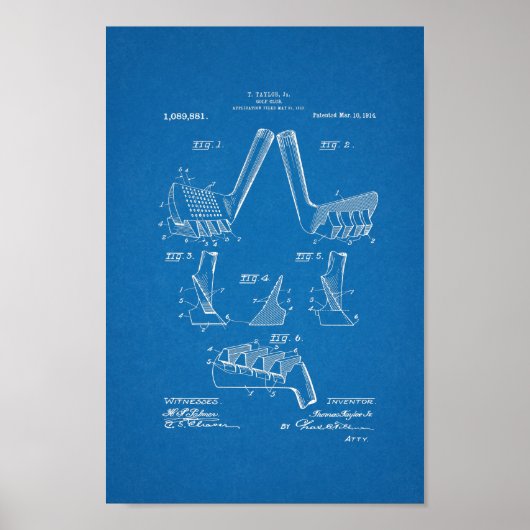1914  Golf Club Patent Blueprint Art Print (Voorkant)