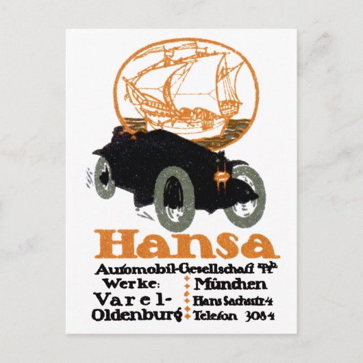 1914 Hansa Automobile Briefkaart (Voorkant)