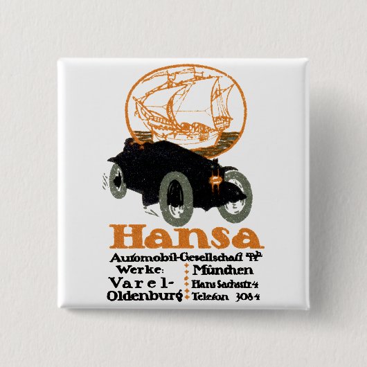 1914 Hansa Automobile Vierkante Button 5,1 Cm (Voorkant)