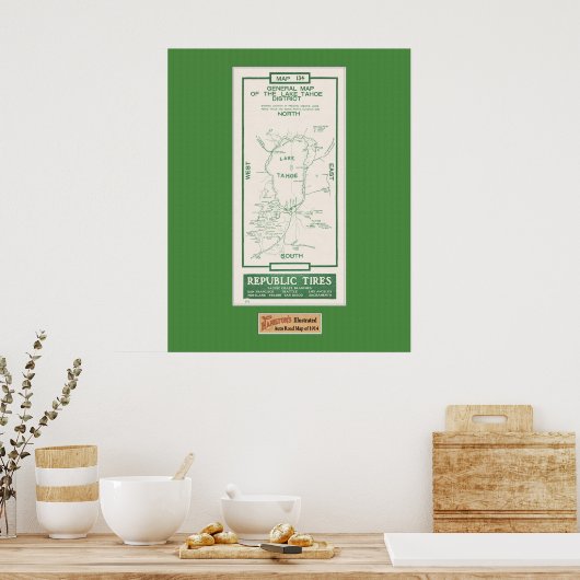 1914 Kaart van het meer van Tahoe Poster (Keuken)