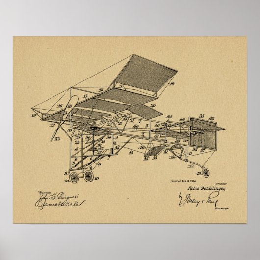 1914 kunsttekening van vliegtuigpatenten poster (Voorkant)
