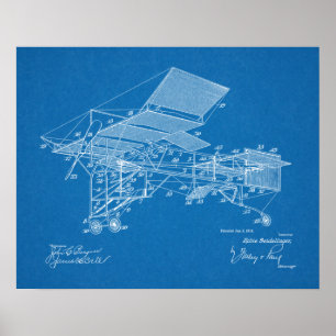 1914  kunsttekening van vliegtuigpatenten poster