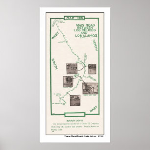 1914 Map, Los Cruces naar Los Alamos Poster