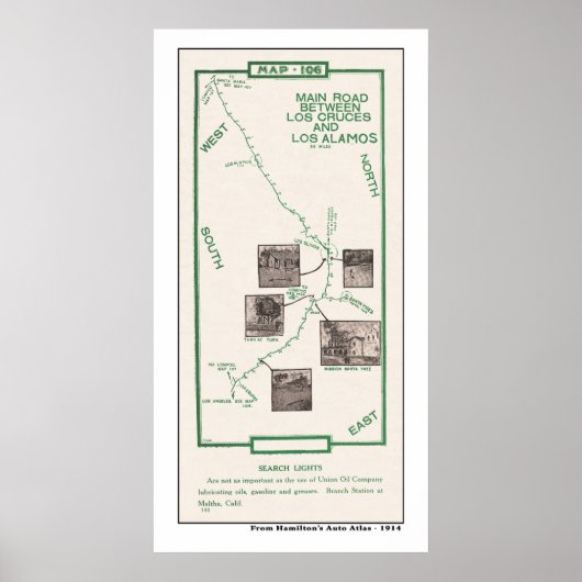 1914 Map, Los Cruces naar Los Alamos Poster (Voorkant)