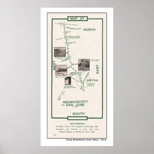 1914 Map, Palo Alto San Jose Poster (Voorkant)