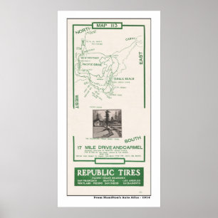 1914 Map, Pebble Beach, 17 mijl drive, Carmel Poster