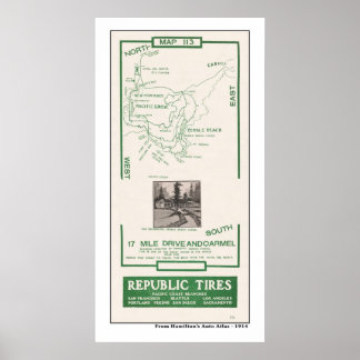 1914 Map, Pebble Beach, 17 mijl drive, Carmel Poster