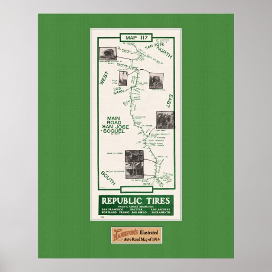 1914 Map, San Jose aan Soquel Poster (Voorkant)
