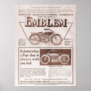 1914 Motorrijwiel Emblem en Pope Poster